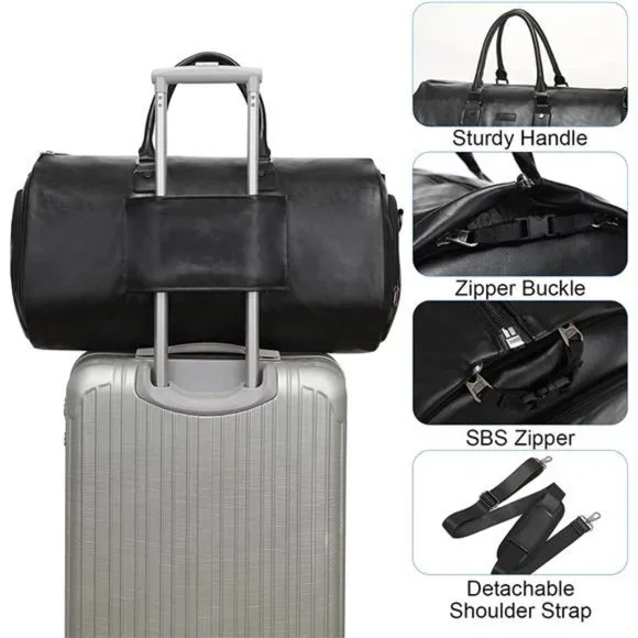 Convertible Leather Garment Bag, Carry on Garment Bags Travel Waterproof Duffel - Picture 4 of 6